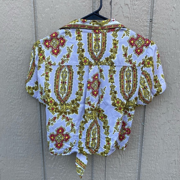 Anthropologie Echarpe Cropped Blouse French Brocade Pattern Blue Red Yellow Sz 0 - Picture 6 of 6